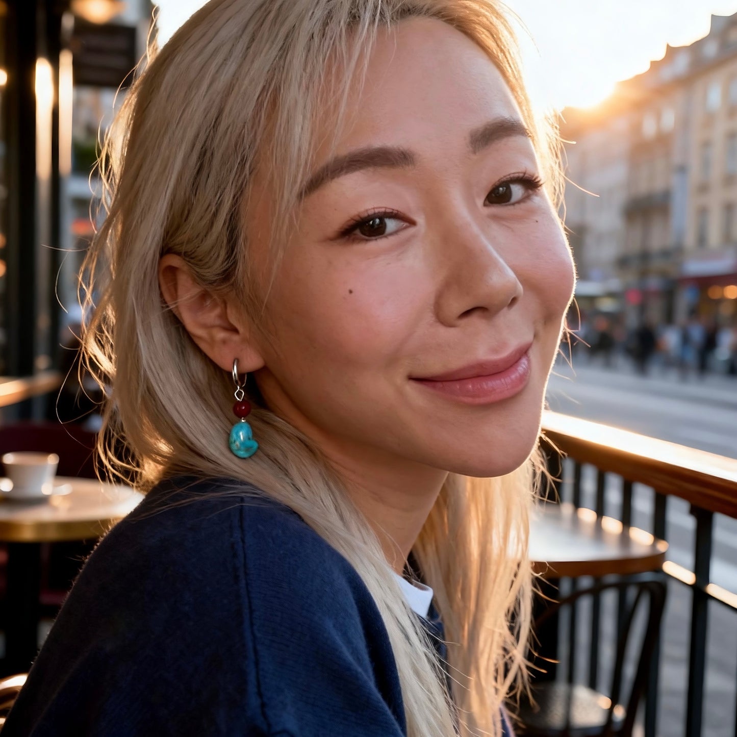 Turquoise Drop Hoop Earrings