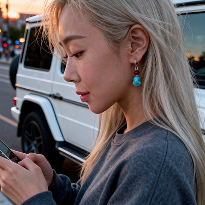 Turquoise Drop Hoop Earrings