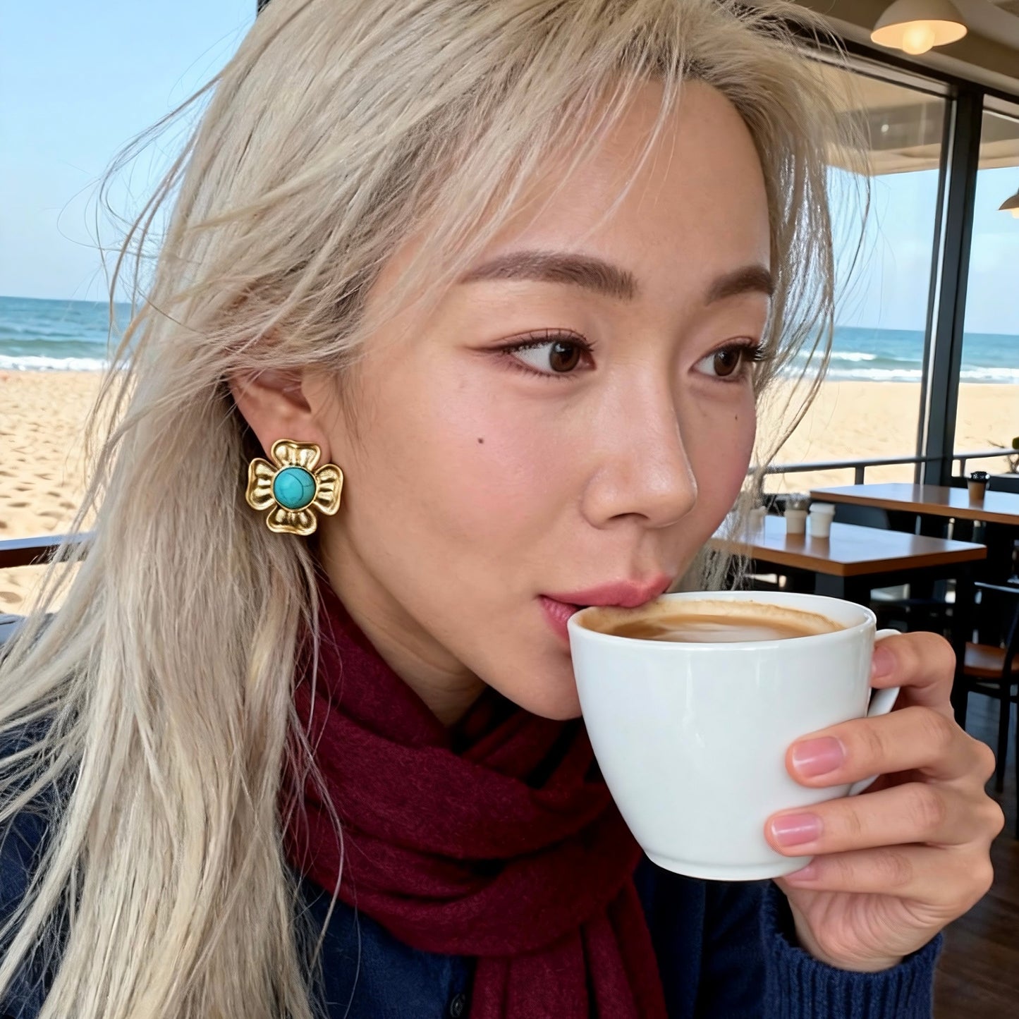 Gold Turquoise Flower Studs