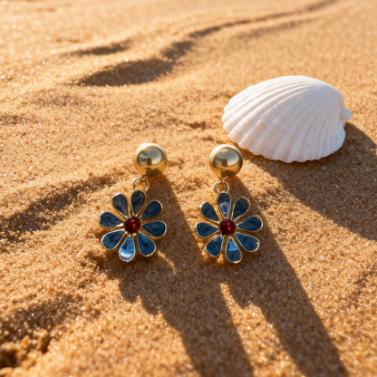 Blue Flower Drop Earrings