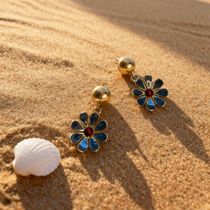 Blue Flower Drop Earrings