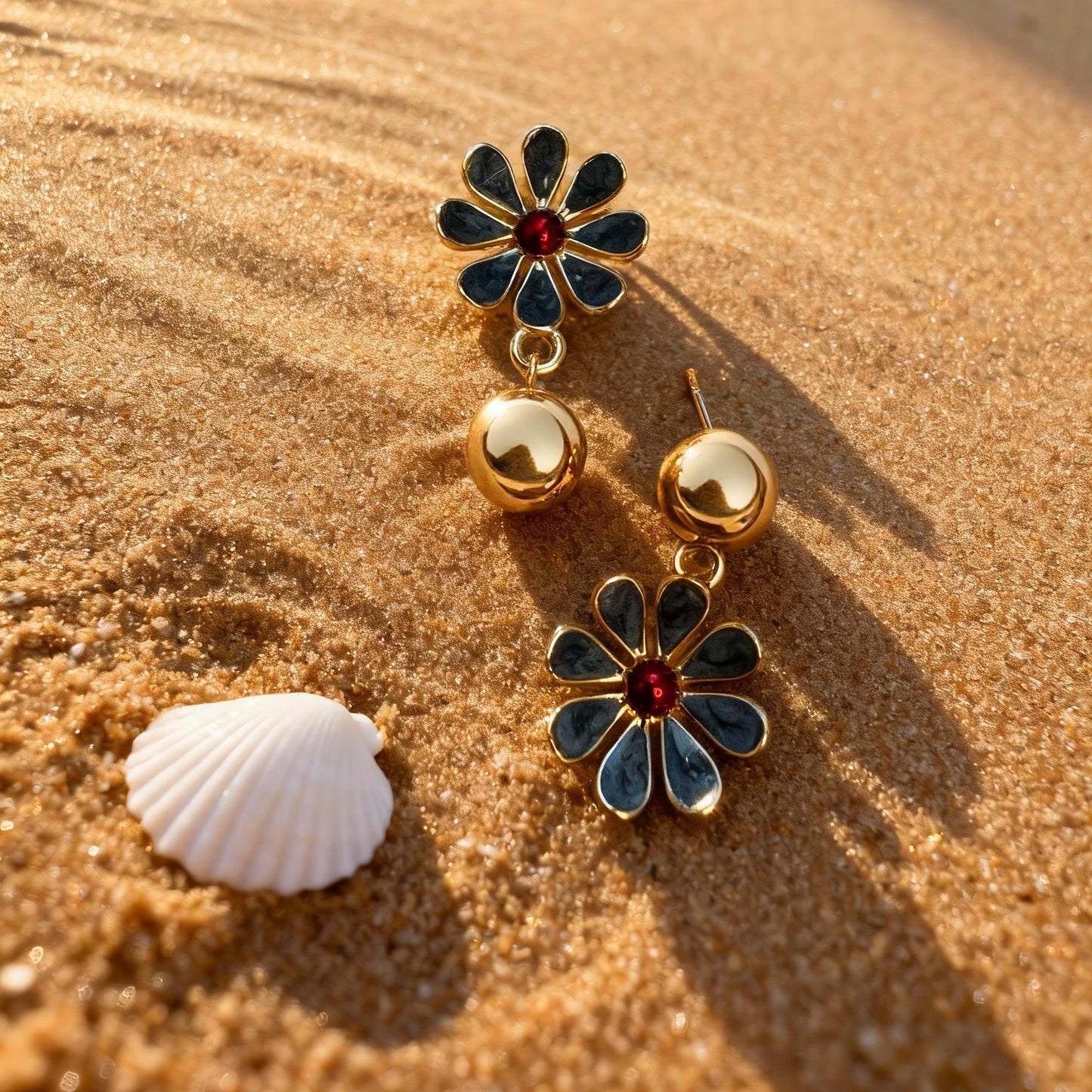 Blue Flower Drop Earrings