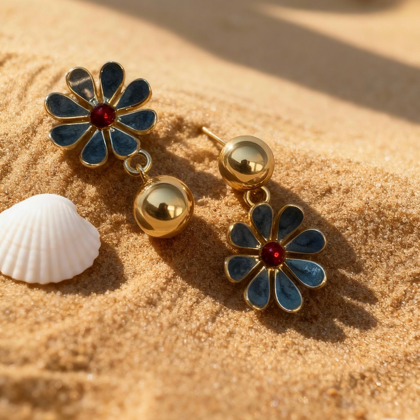 Blue Flower Drop Earrings