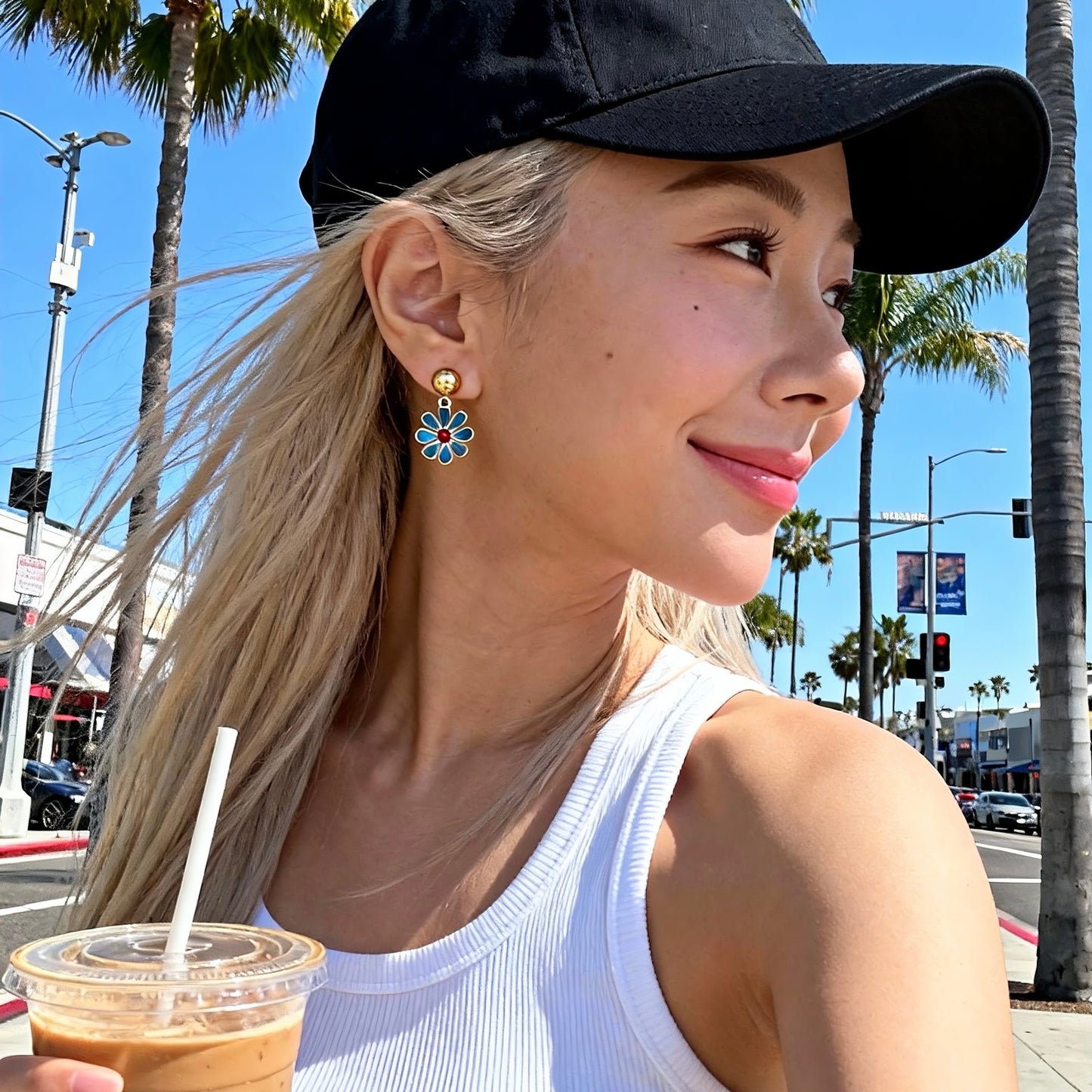 Blue Flower Drop Earrings