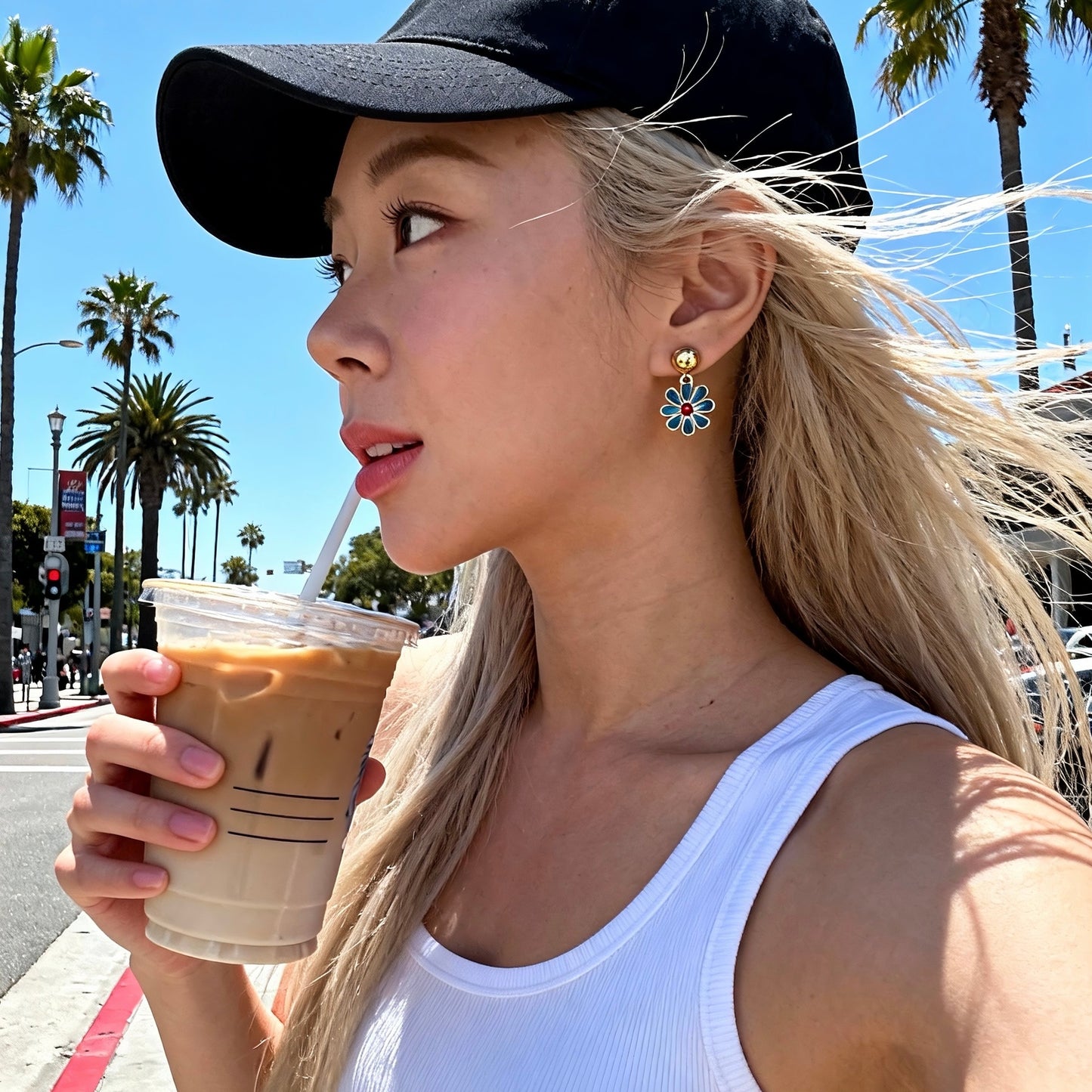 Blue Flower Drop Earrings