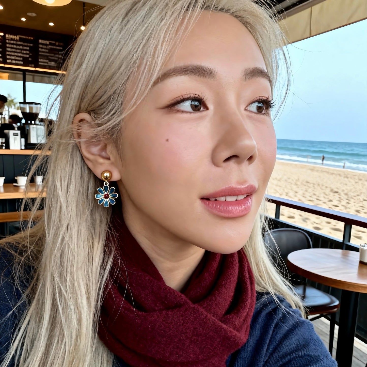 Blue Flower Drop Earrings