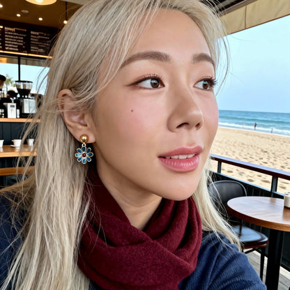 Blue Flower Drop Earrings