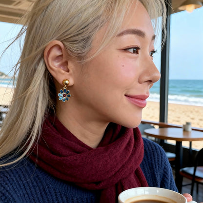 Blue Flower Drop Earrings