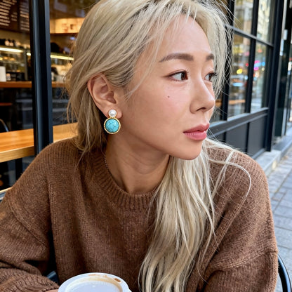 Turquoise & Pearl Stud Earrings