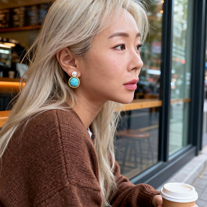 Turquoise & Pearl Stud Earrings