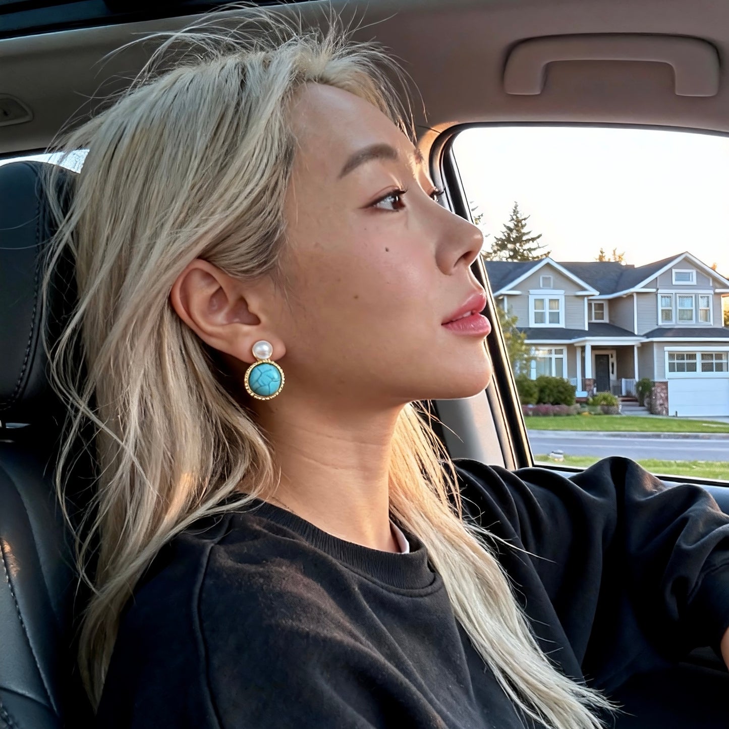 Turquoise & Pearl Stud Earrings