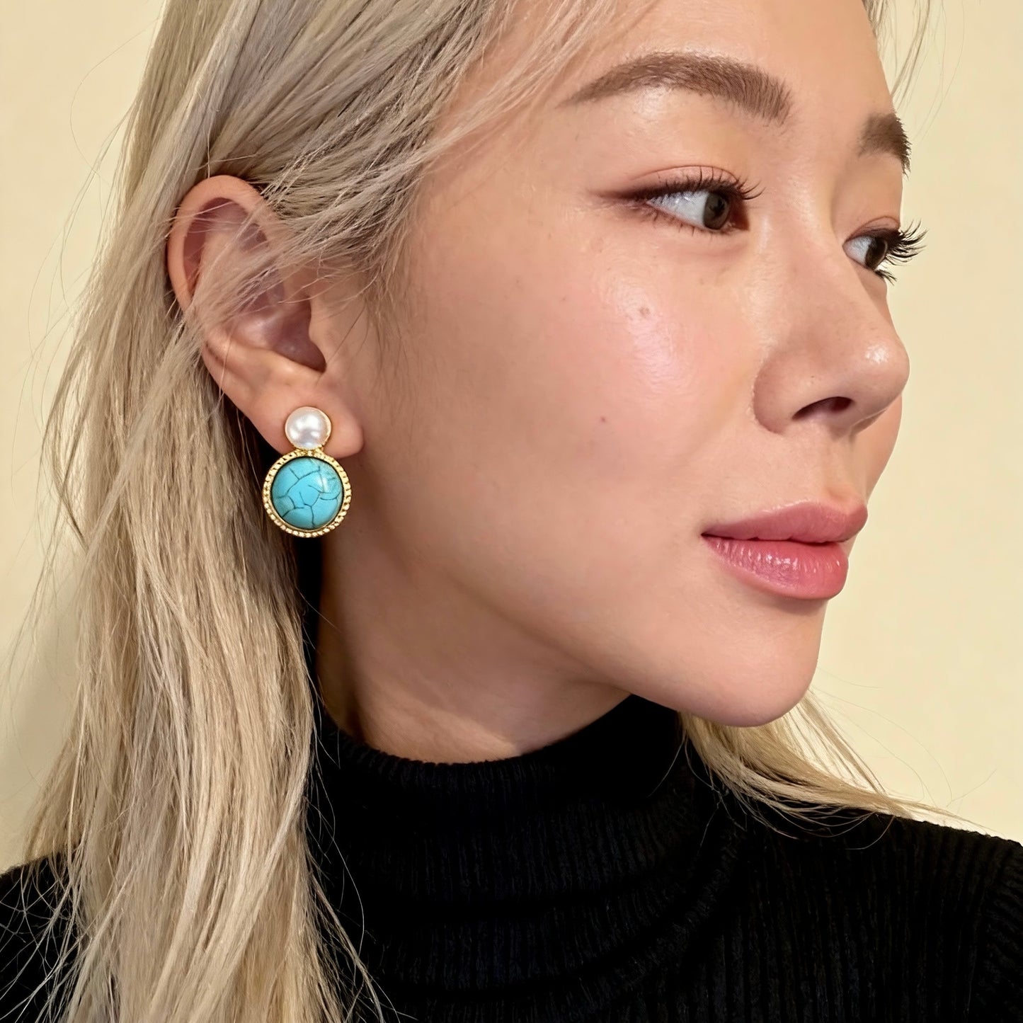 Turquoise & Pearl Stud Earrings