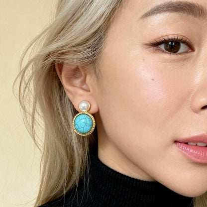 Turquoise & Pearl Stud Earrings