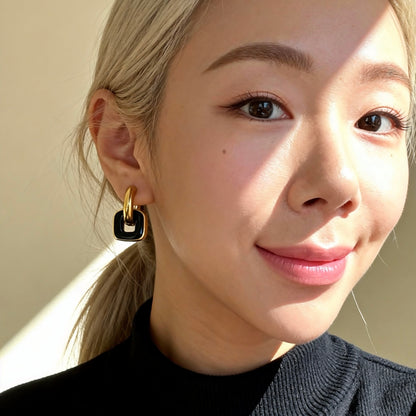 Gold & Black Linked Hoop Earrings