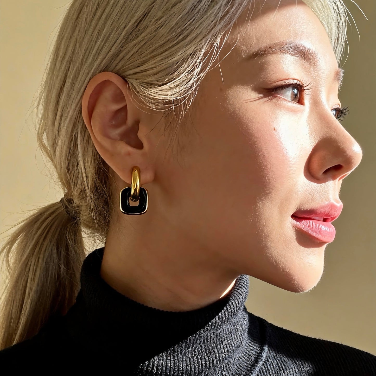 Gold & Black Linked Hoop Earrings