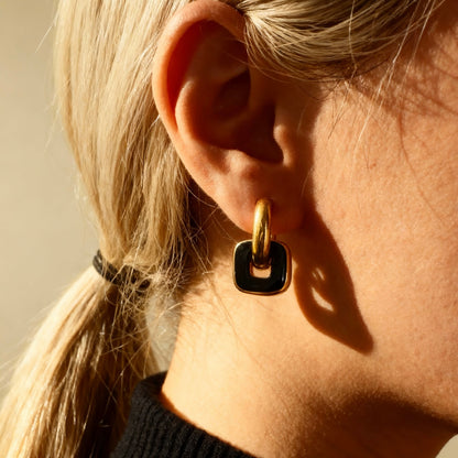 Gold & Black Linked Hoop Earrings