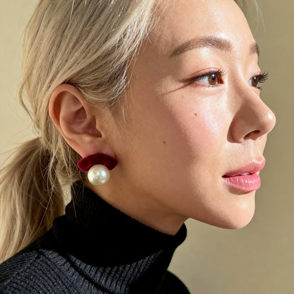 Red Velvet Pearl Stud Earrings