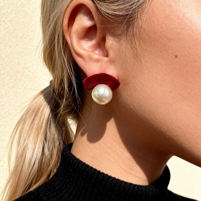 Red Velvet Pearl Stud Earrings