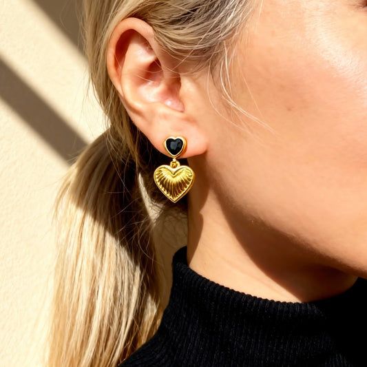Gold Heart Drop Earrings