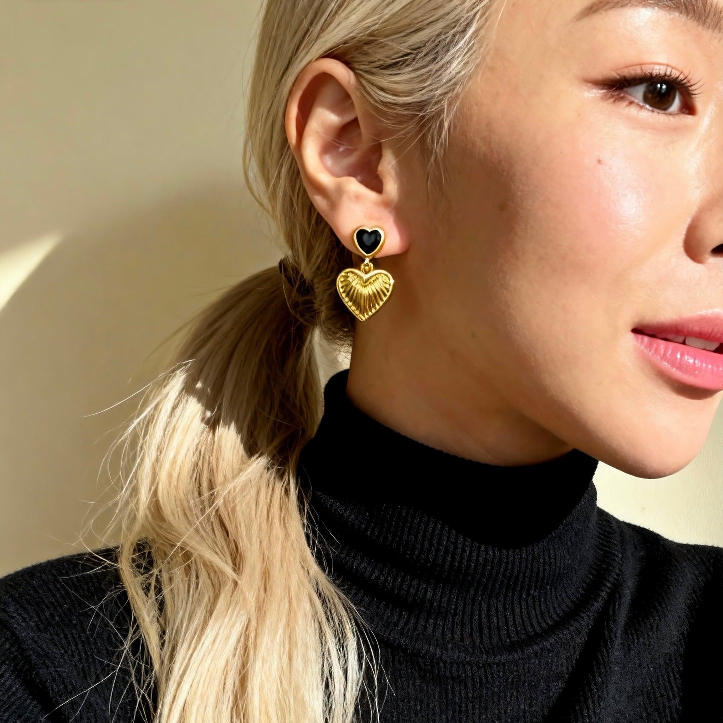 Gold Heart Drop Earrings
