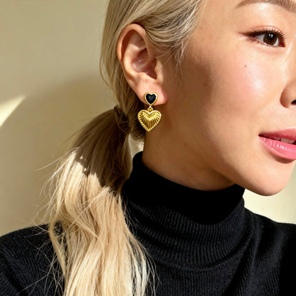Gold Heart Drop Earrings