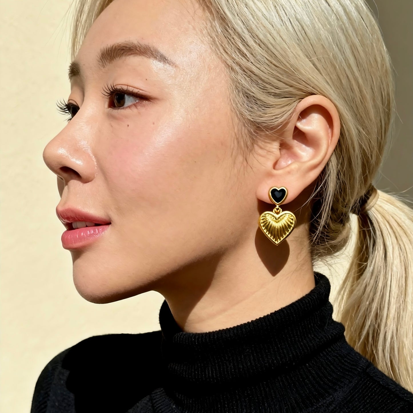 Gold Heart Drop Earrings