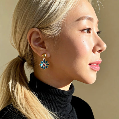 Blue Flower Drop Earrings