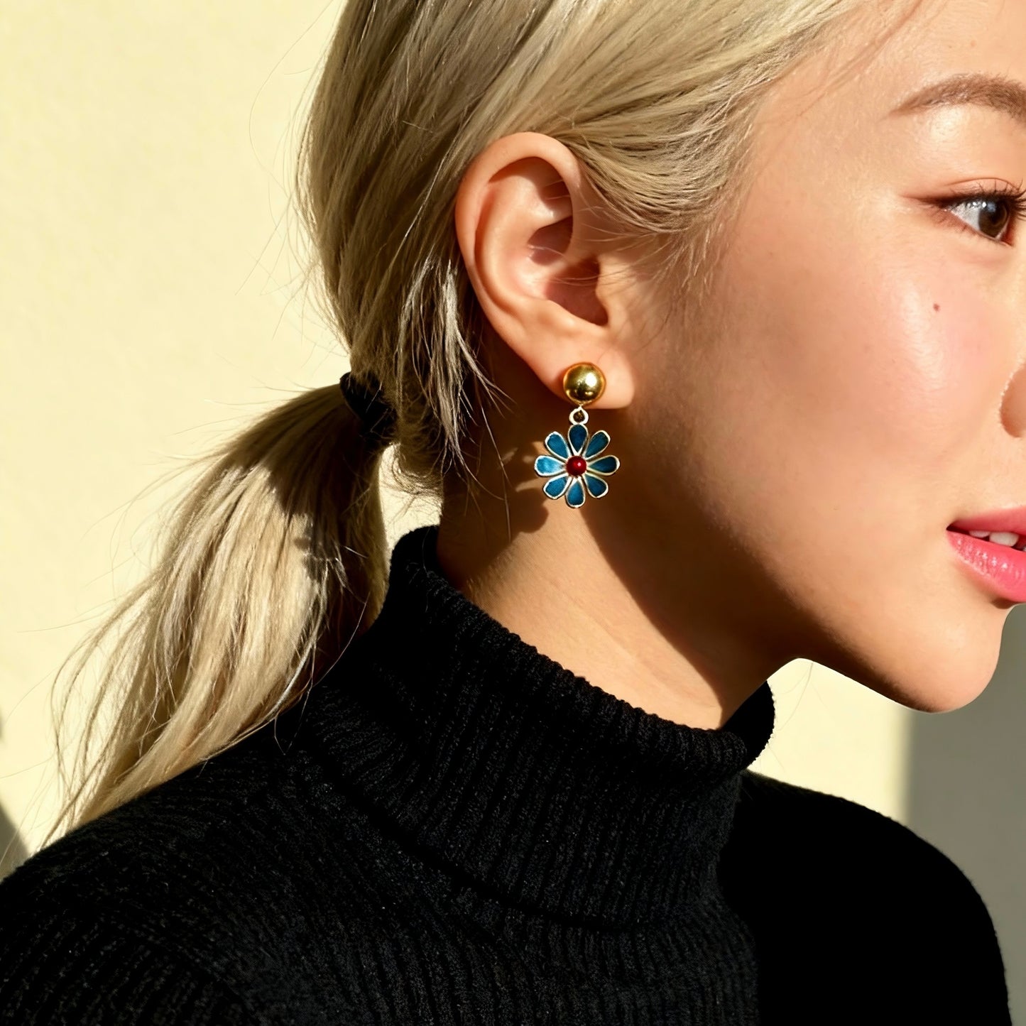 Blue Flower Drop Earrings