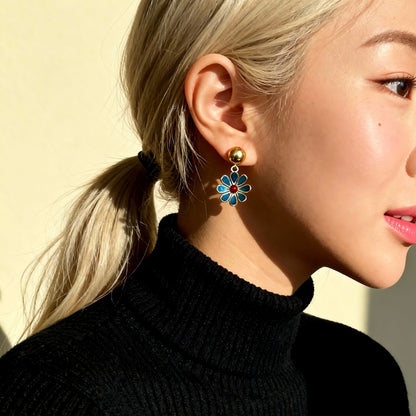 Blue Flower Drop Earrings