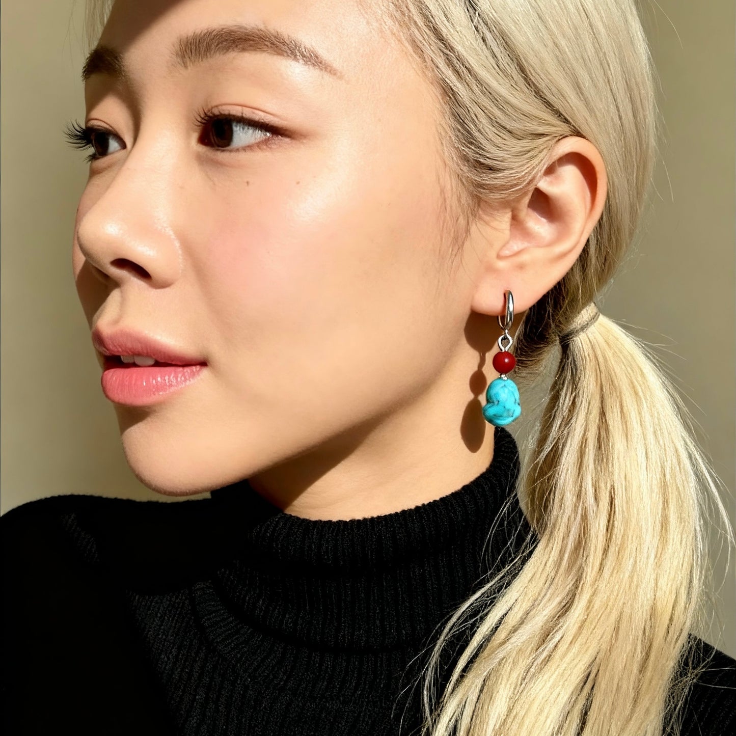 Turquoise Drop Hoop Earrings