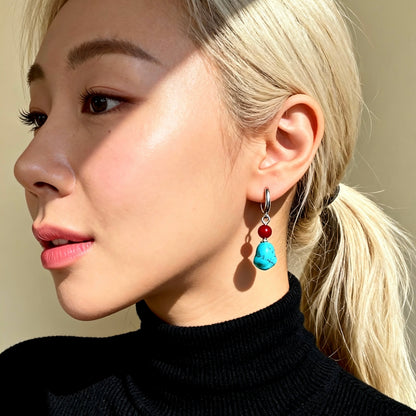 Turquoise Drop Hoop Earrings