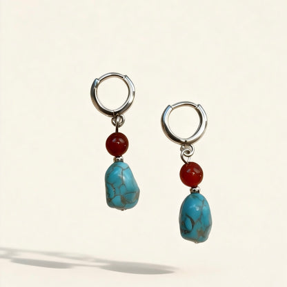 Turquoise Drop Hoop Earrings