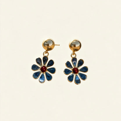 Blue Flower Drop Earrings