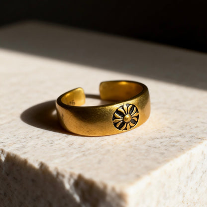 Sun Motif Silver Ring