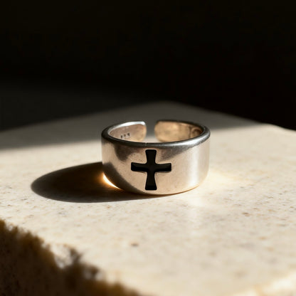 Cross Silver Band Ring