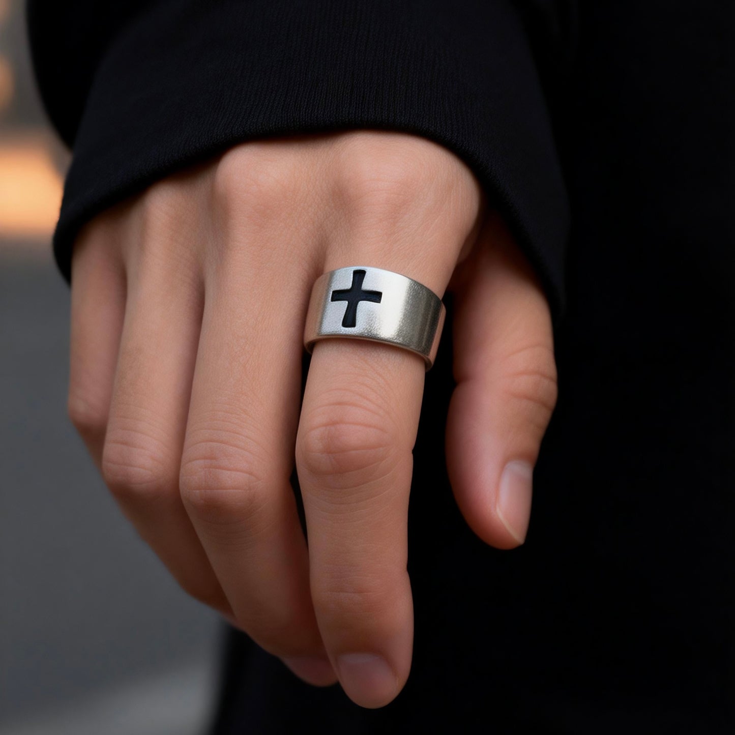 Cross Silver Band Ring