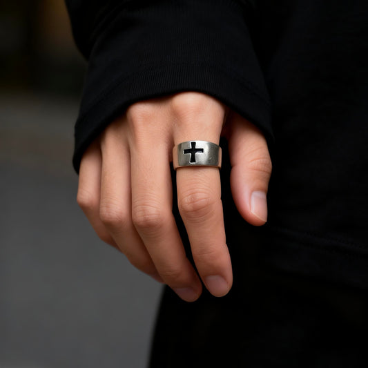 Cross Silver Band Ring