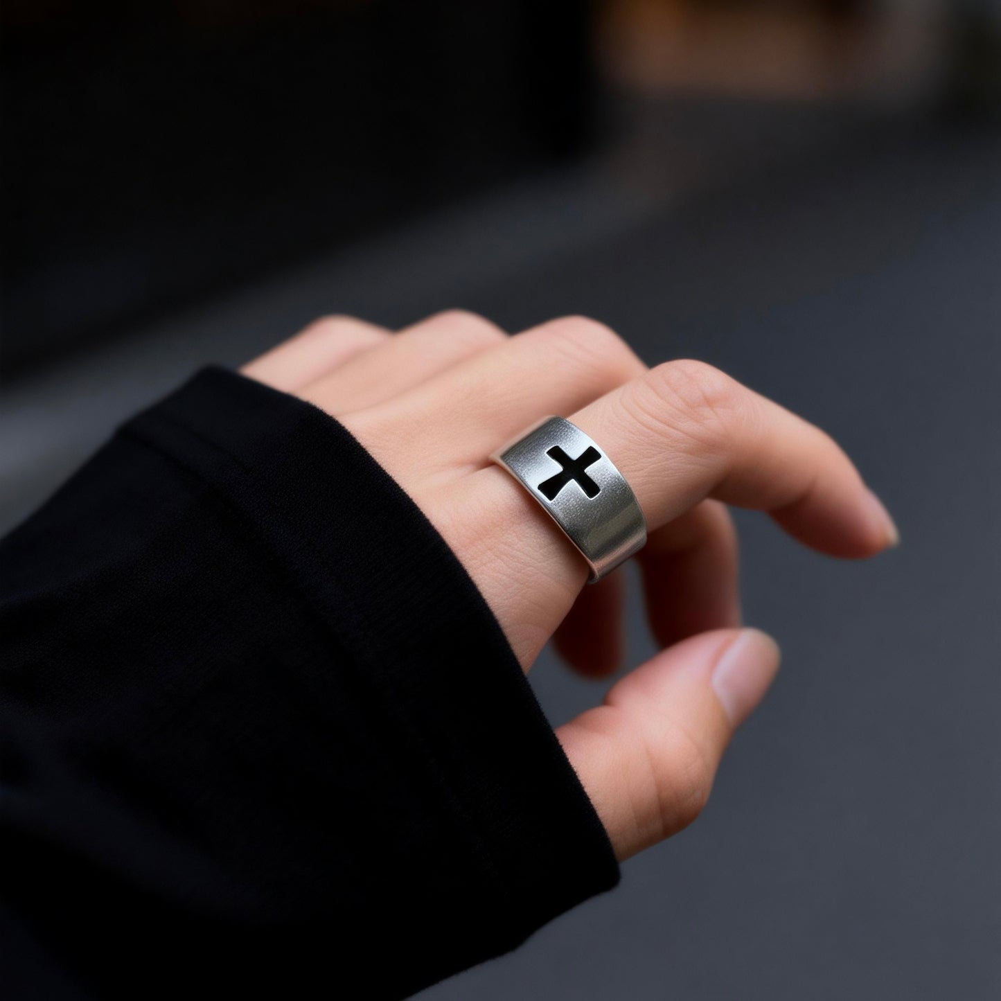 Cross Silver Band Ring