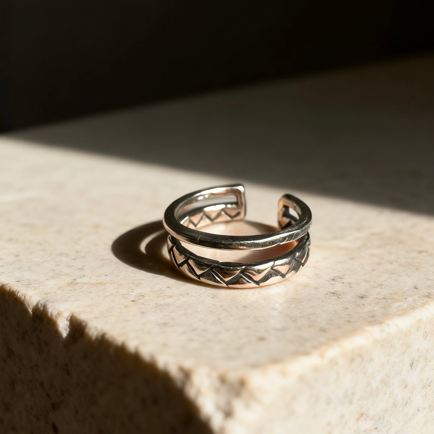 Geometric Double Silver Ring
