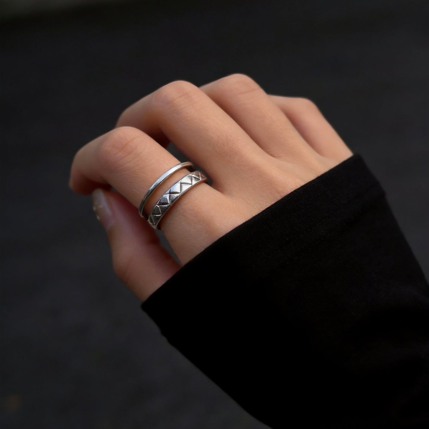 Geometric Double Silver Ring