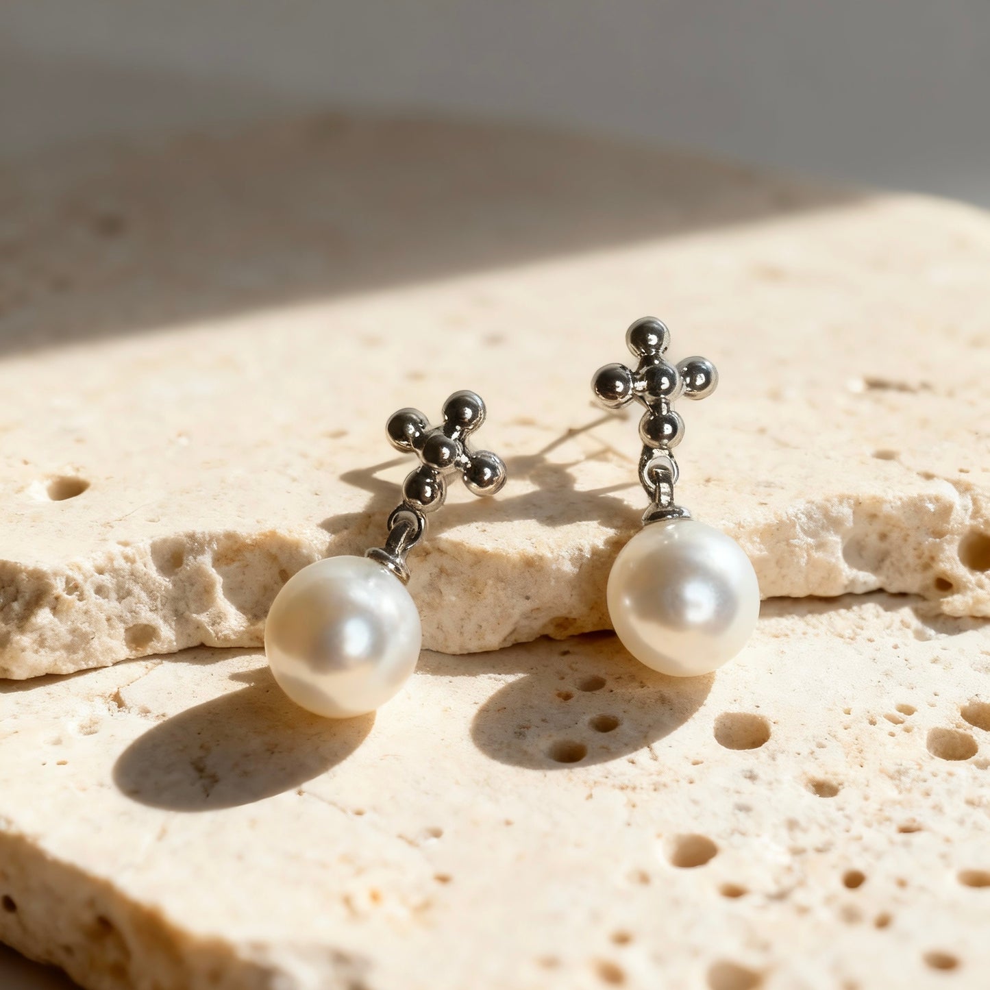 Silver Pearl Drop Studs