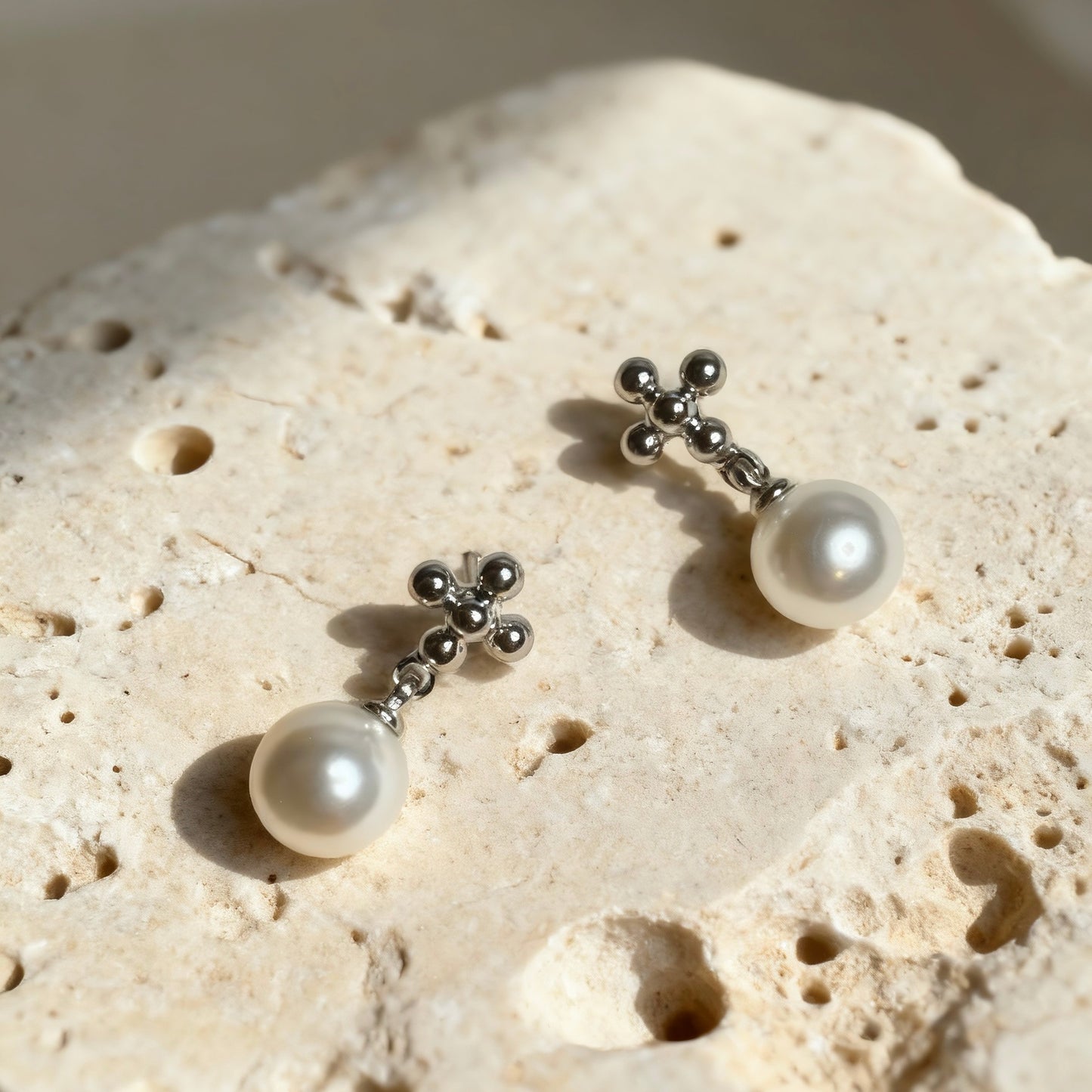 Silver Pearl Drop Studs