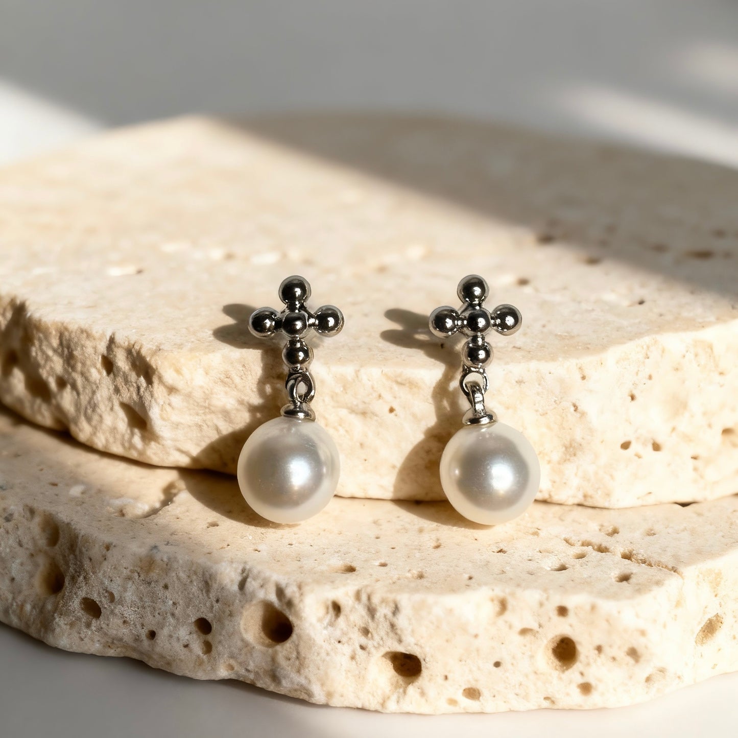 Silver Pearl Drop Studs
