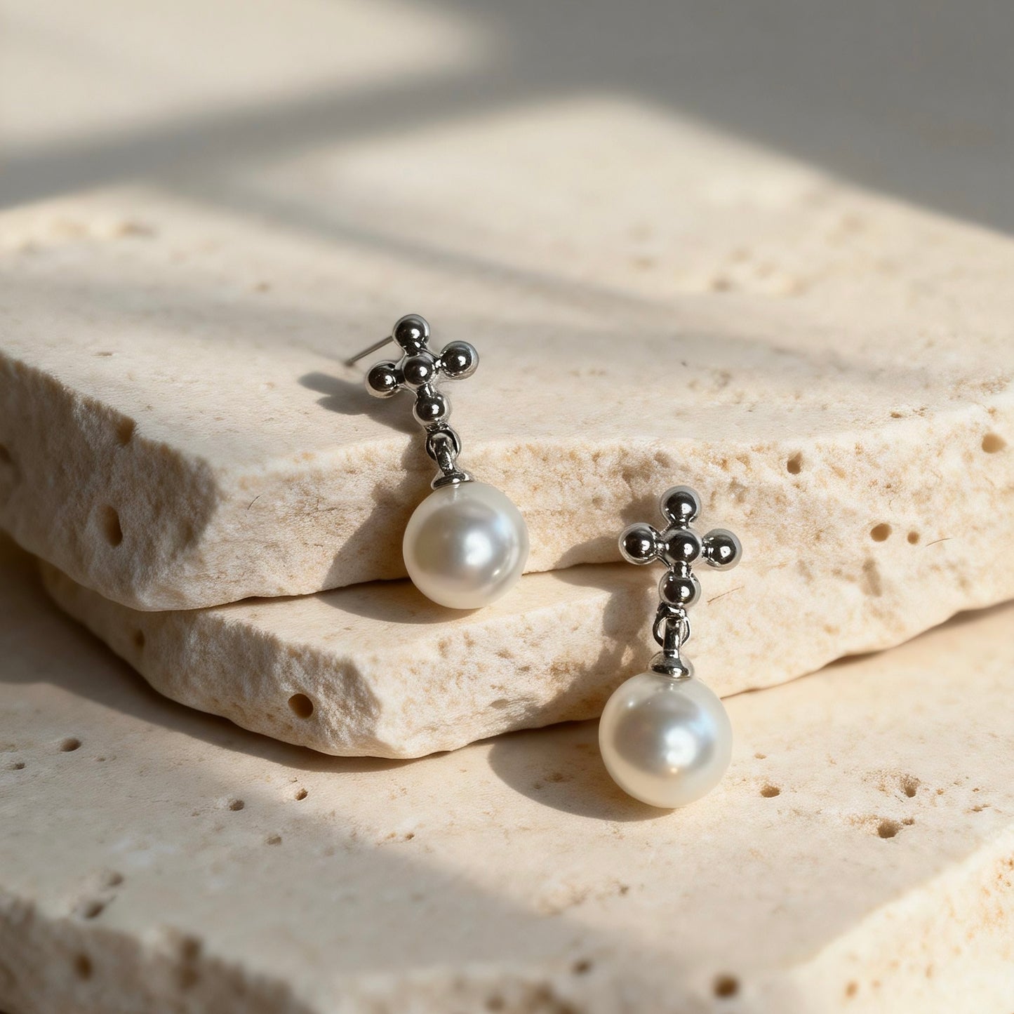 Silver Pearl Drop Studs