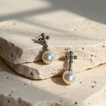 Silver Pearl Drop Studs