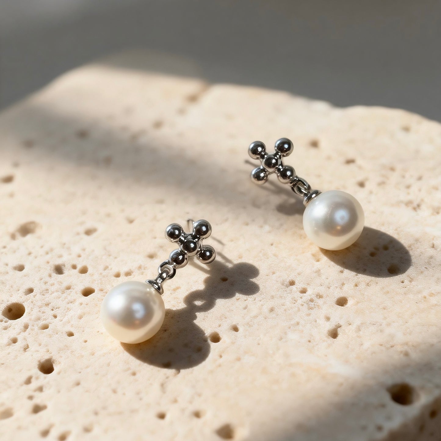 Silver Pearl Drop Studs