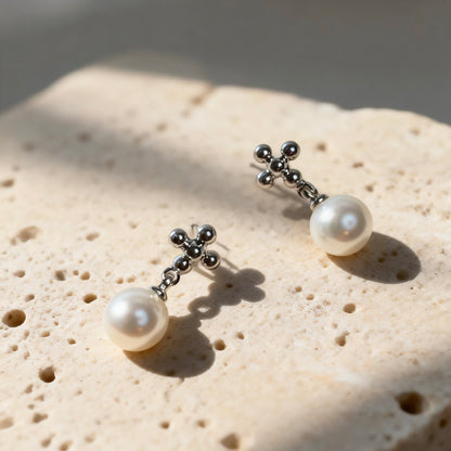 Silver Pearl Drop Studs