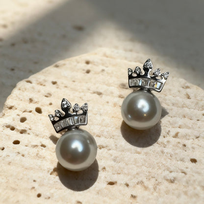 Crown Pearl Stud Earrings