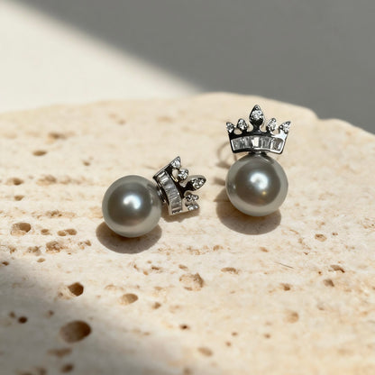 Crown Pearl Stud Earrings