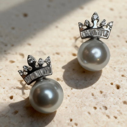 Crown Pearl Stud Earrings